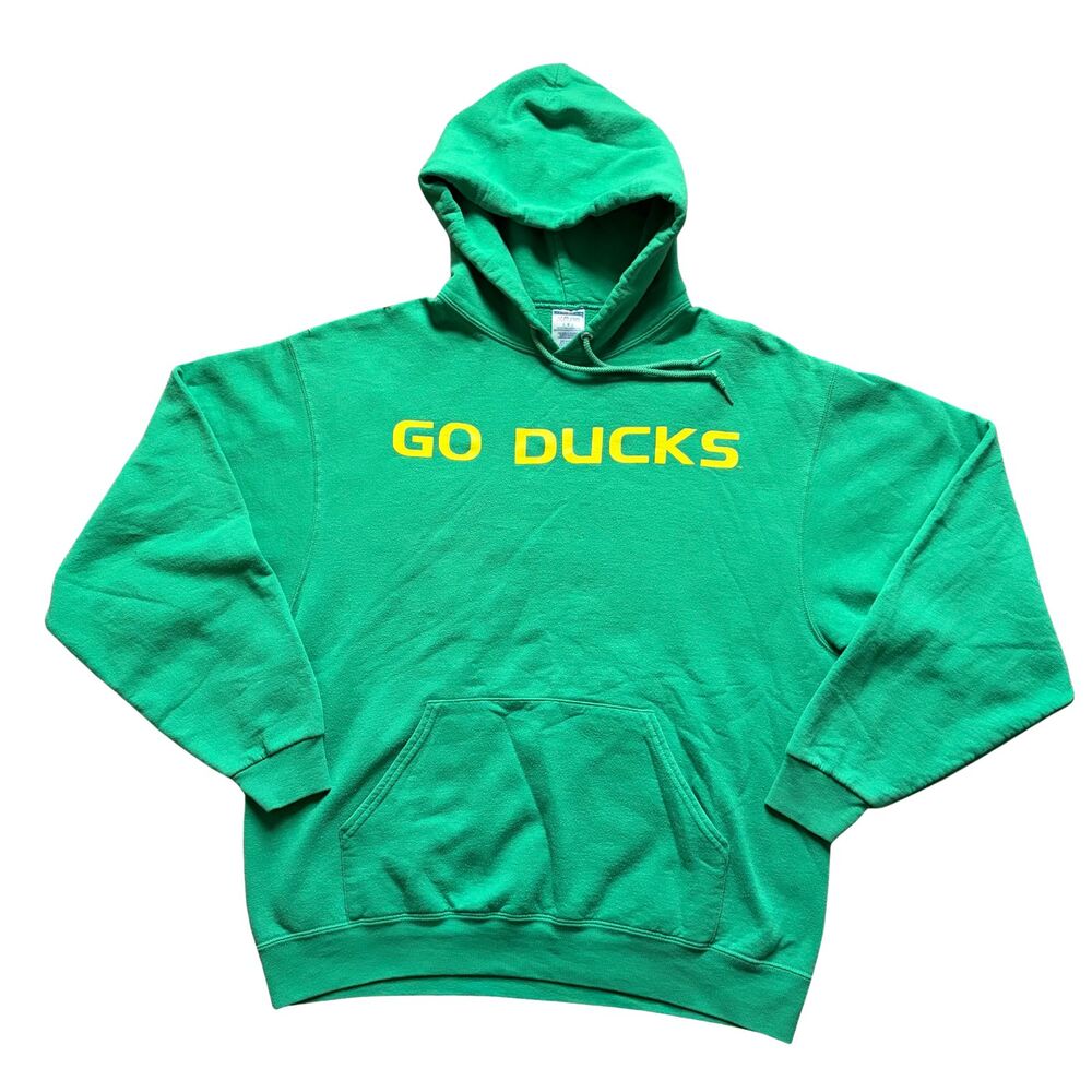 Vintage Oregon Ducks Hoodie Sweatshirt Mens Large Green Jerzees Pullover NCAA - Picture 2 of 5